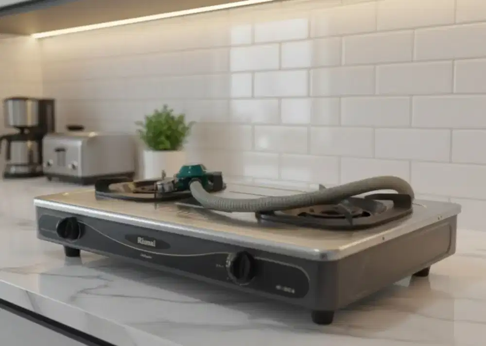 Kompor Rinai 2 Tungku Fullset dengan regulator dan selang