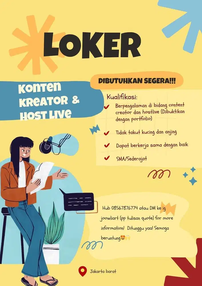 DIBUTUHKAN SEGERA !!! CONTENT CREATOR DAN HOST LIVE MAKANAN HEWAN