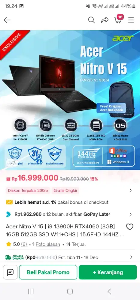 Laptop acer nitro v15 spesial edition