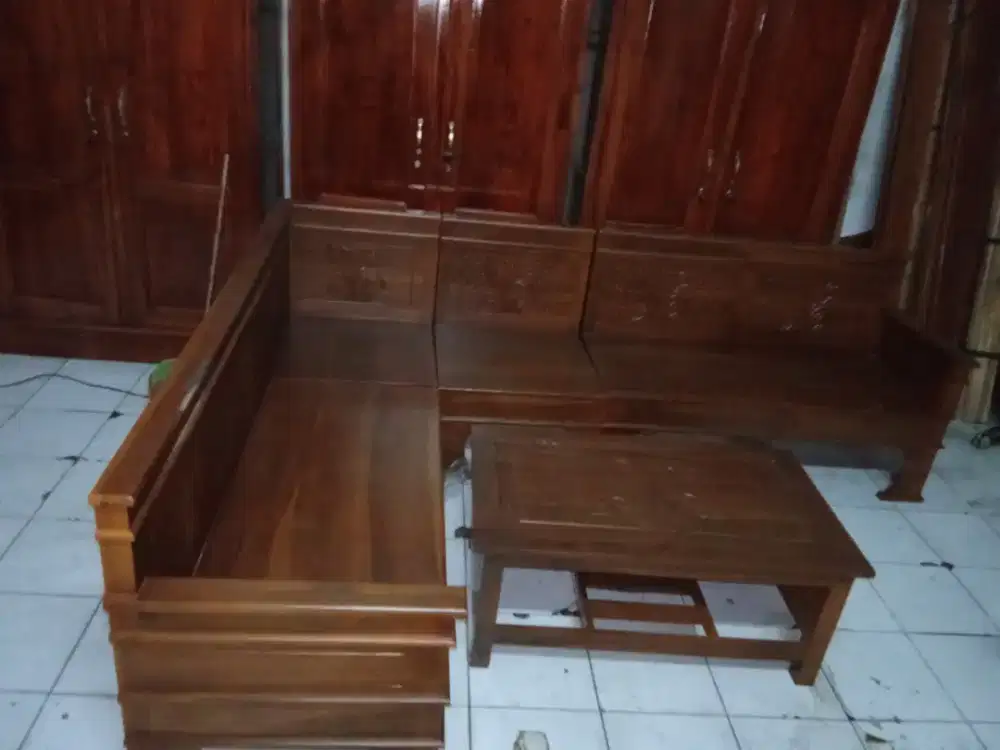 Kursi tamu kayu jati model minimalis sudut L