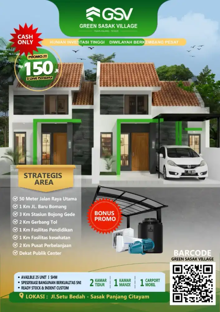 Rumah dijual murah masuk mobil Bebas banjir