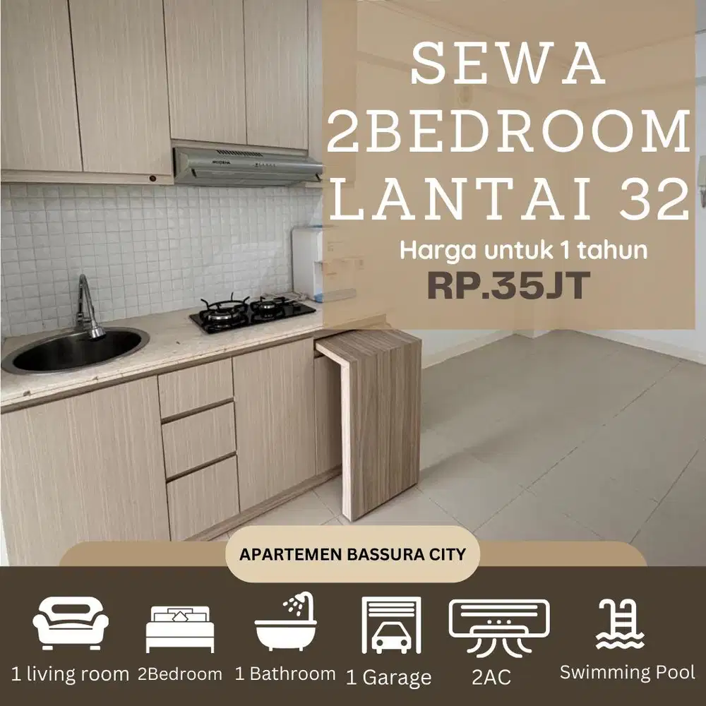2 kamar sewa unfurnis+kitchen set apartemen bassura city