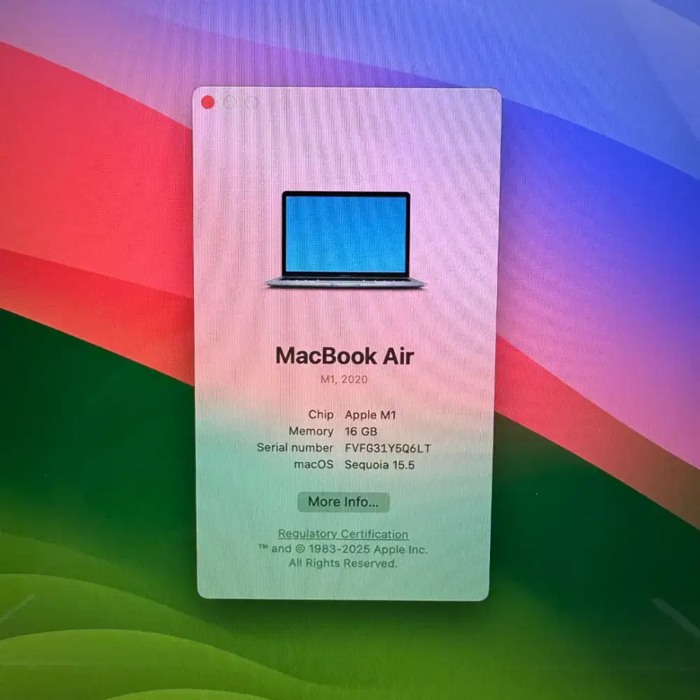 Macbook Air M1 Ram 16 Ssd 512 Layar 13 inch Full set Space grey mulus