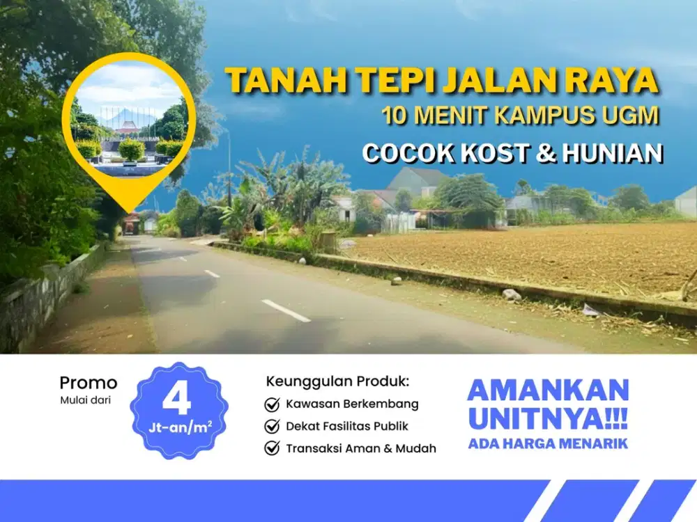 Dekat Kampus UGM, Tanah Strategis Jogja, Akses Jalan Lebar