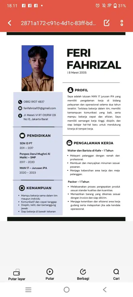 Mencari pekerjaan pengalaman kerja packing dan waiter