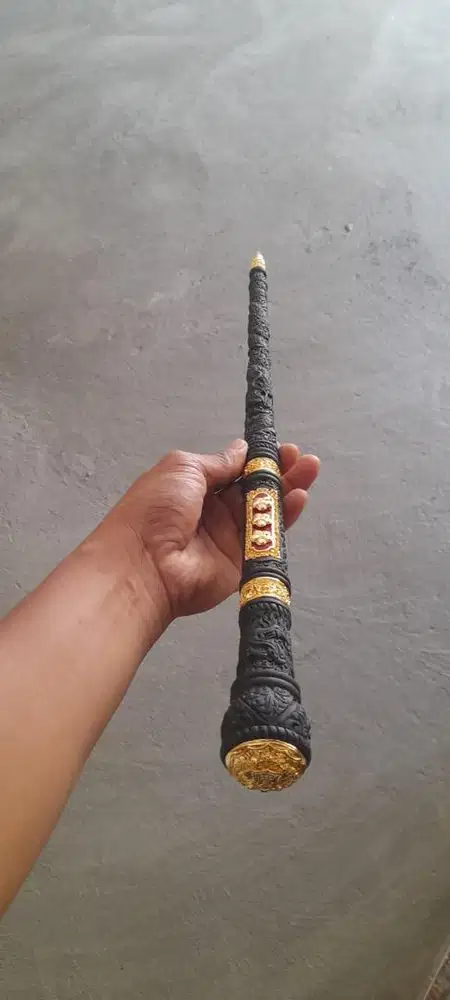 Tongkat komando material full bahan kayu jati kombinasi sepuh emas