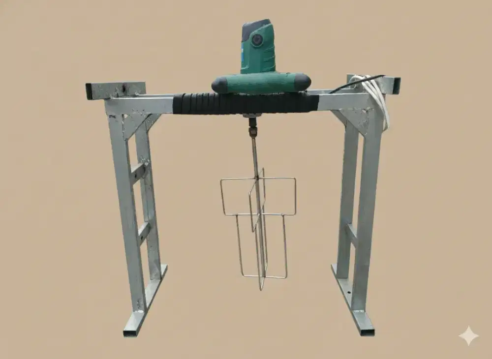 Alat pengaduk cat lengkap dengan frame supportingnya berbahan galvanis