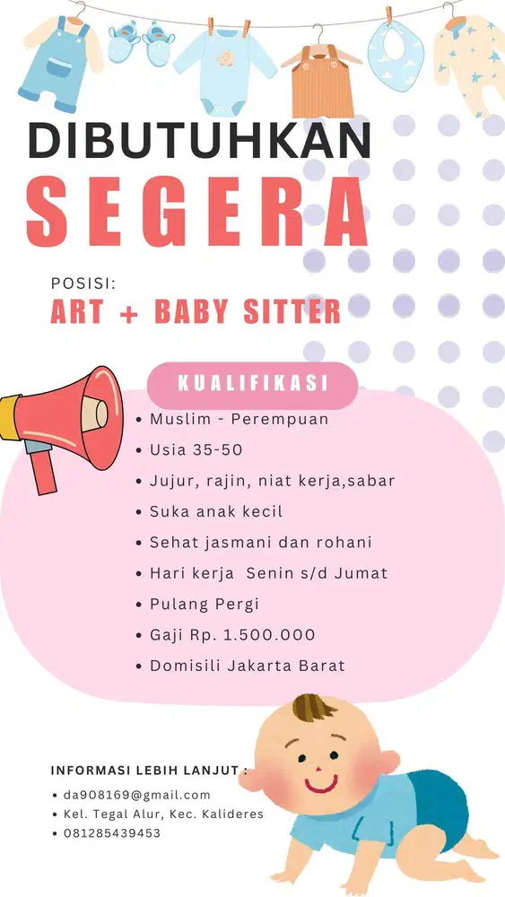 DI CARI SECEPATNYA ART + BABY SITTER