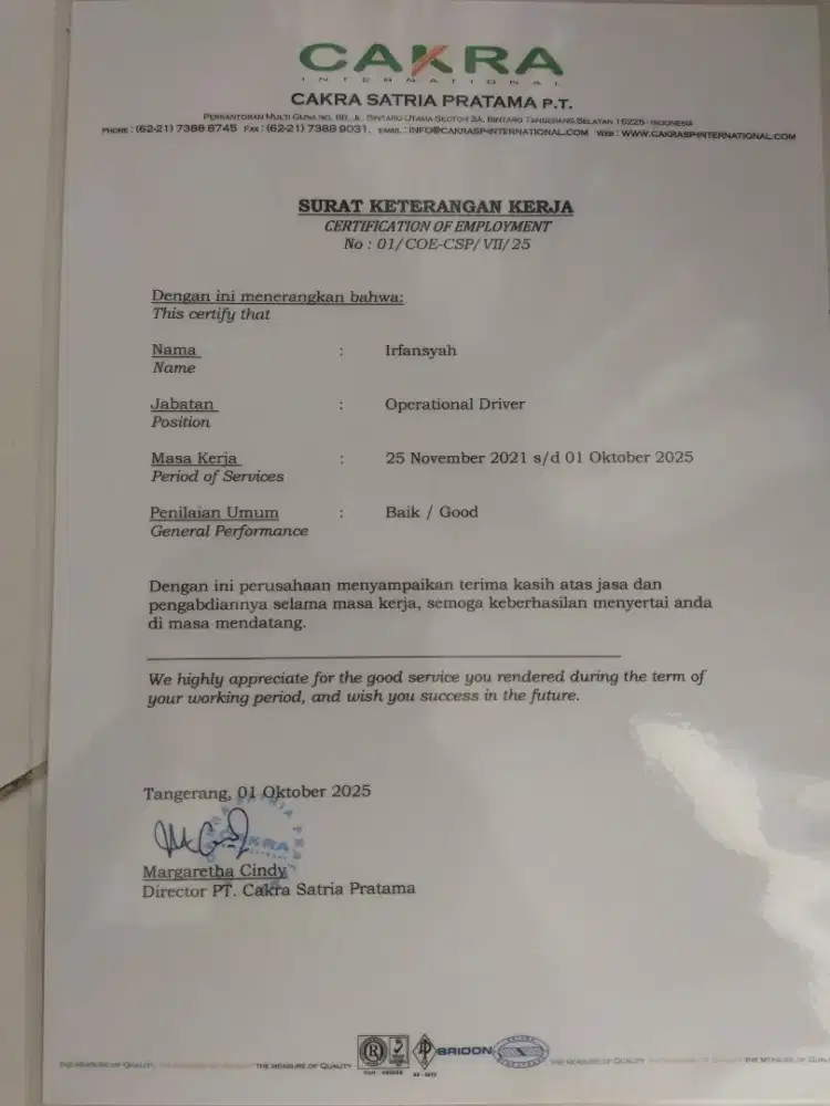 Saya Irfansyah umur 36 THN sedang mencari kerjaan driver