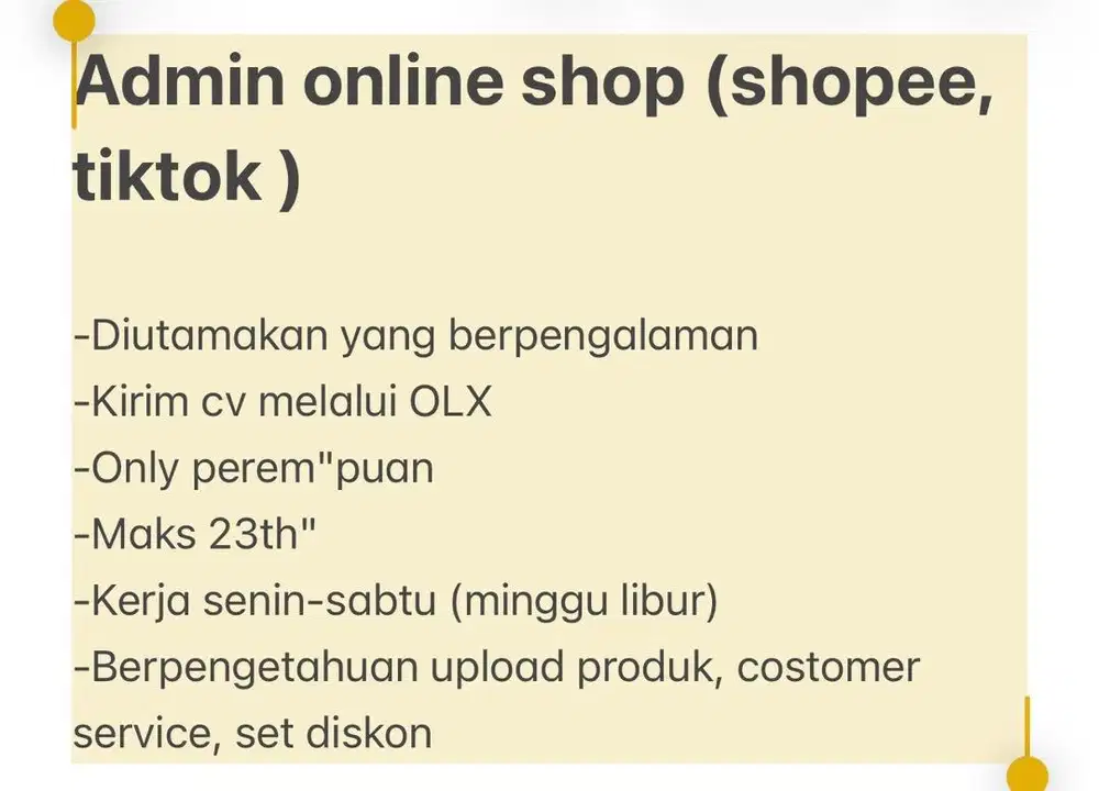 Lowongan Kerja Admin Online Shop Shopee Tiktok