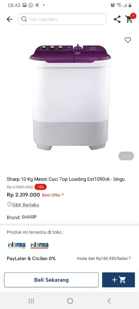 Sharp mesin cuci 2tabung 10kg