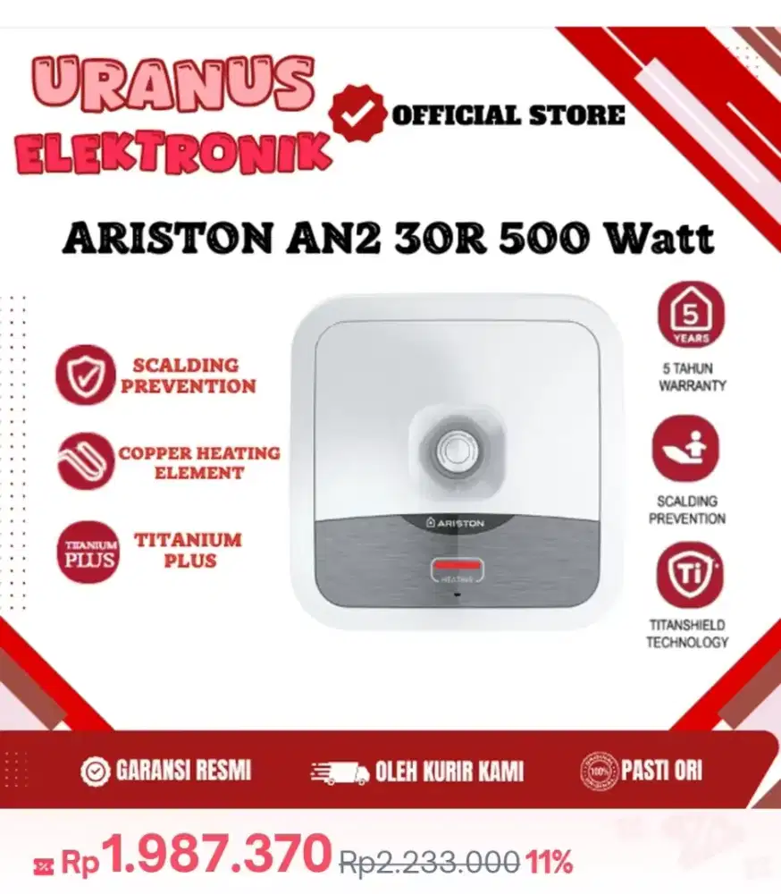 Water Heater pemanas air mandi Ariston AN2 30R 500ID MT baru pakai 1th