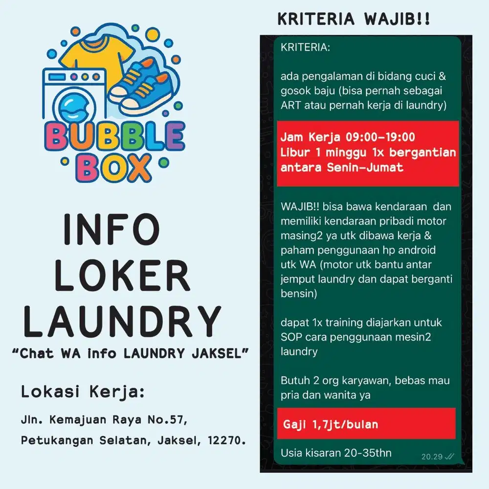 Lowongan Kerja Laundry Kiloan Pesanggrahan Jaksel