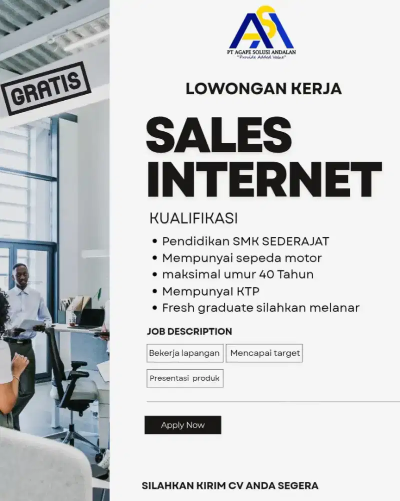 LOWONGAN SALES MARKETING WIFI (PADANG)