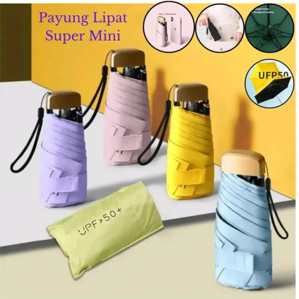 Payung Lipat Mini Anti UV Ringan Tahan Panas Hujan Sinar Matahari