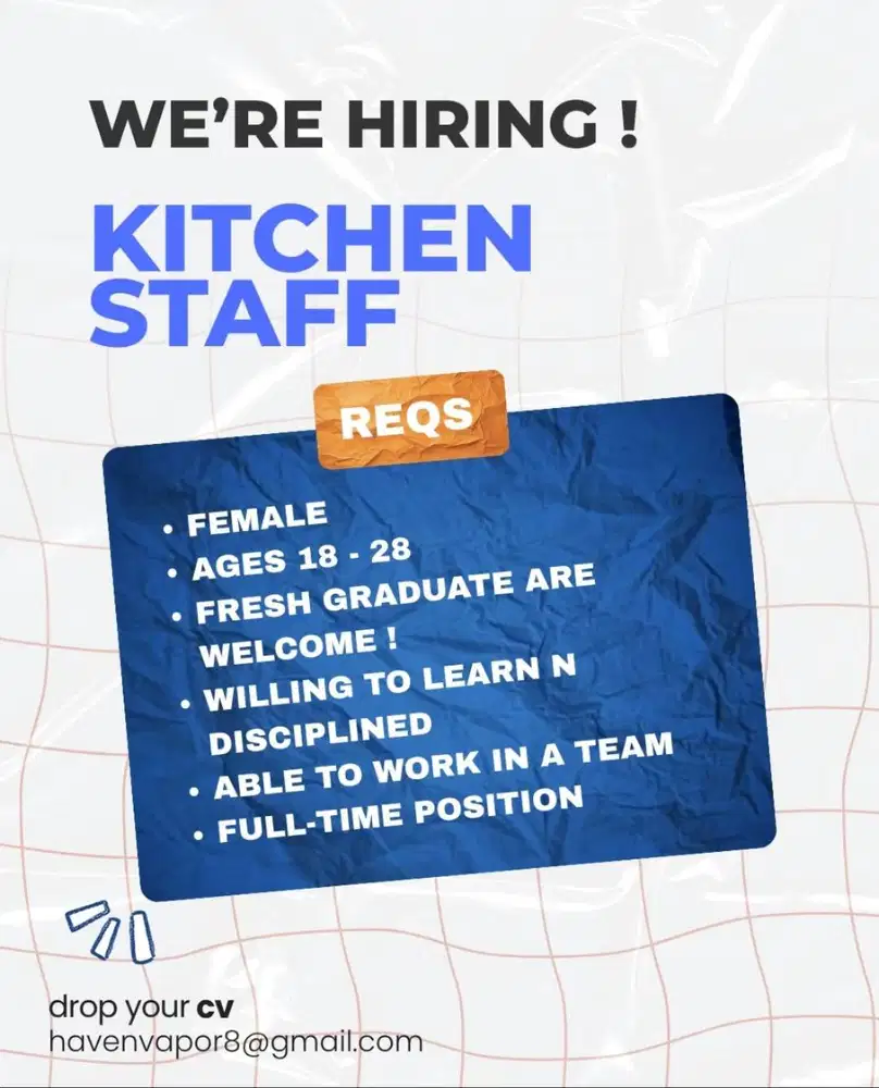 We're Hiring Kitchen staff