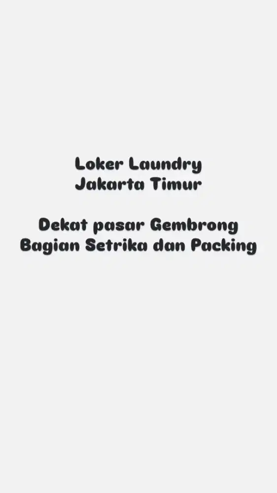 Loker Laundry Jaktim pasar Gembrong