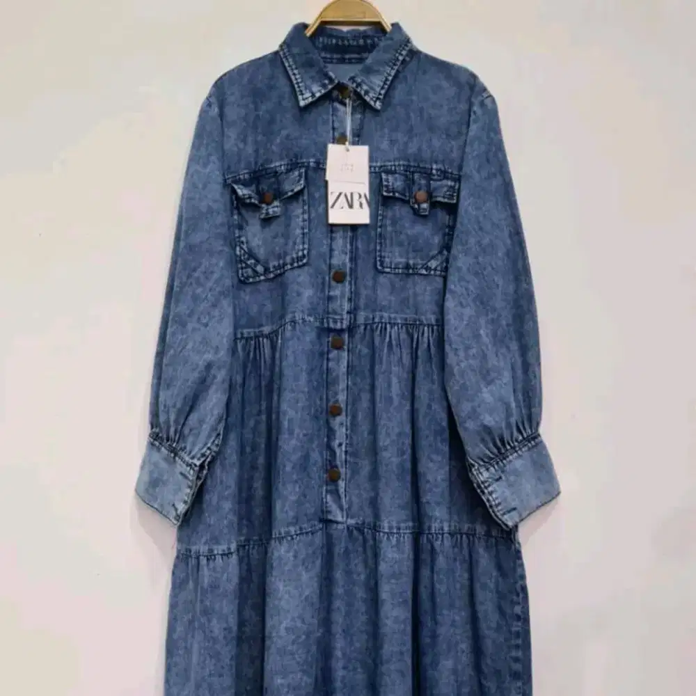 Baju Muslim Gamis wanita jeans maxi kancing original