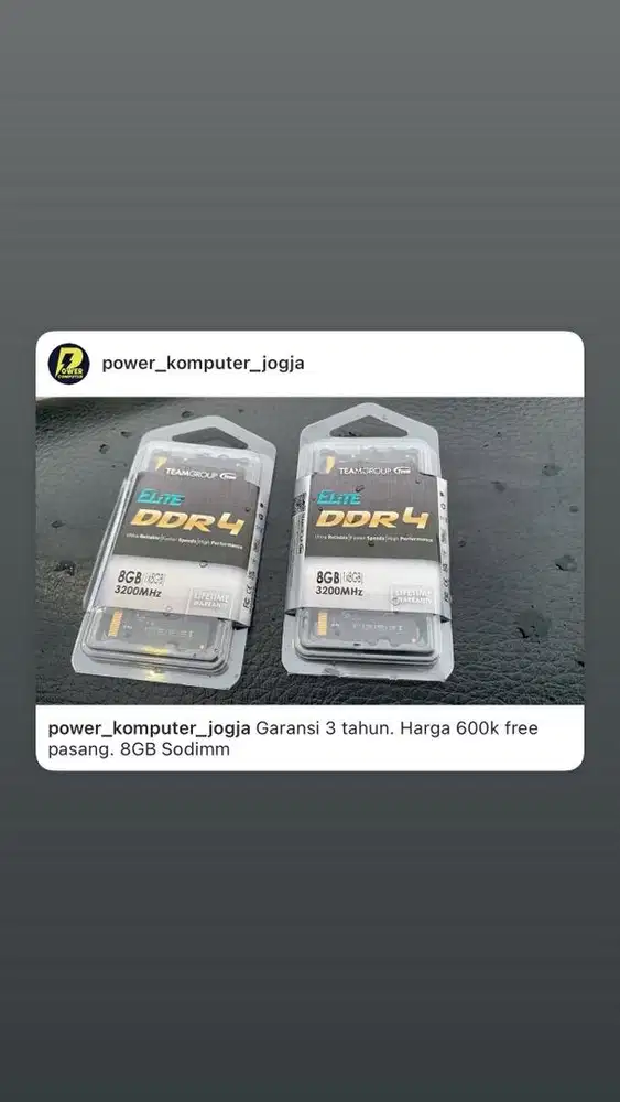 Ready Ram Laptop 8GB DDR4 harga 600k New Garansi Free Pasang