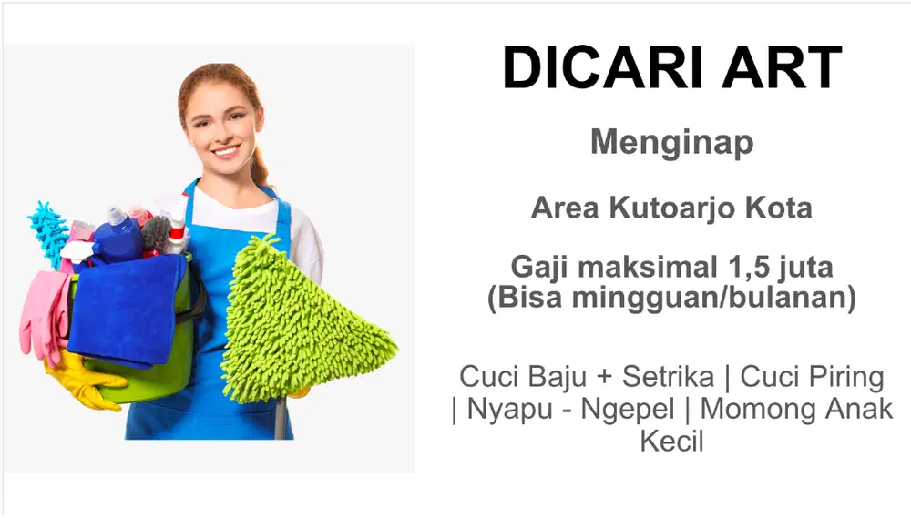 LOWONGAN ART / PEMBANTU MENGINAP AREA KUTOARJO