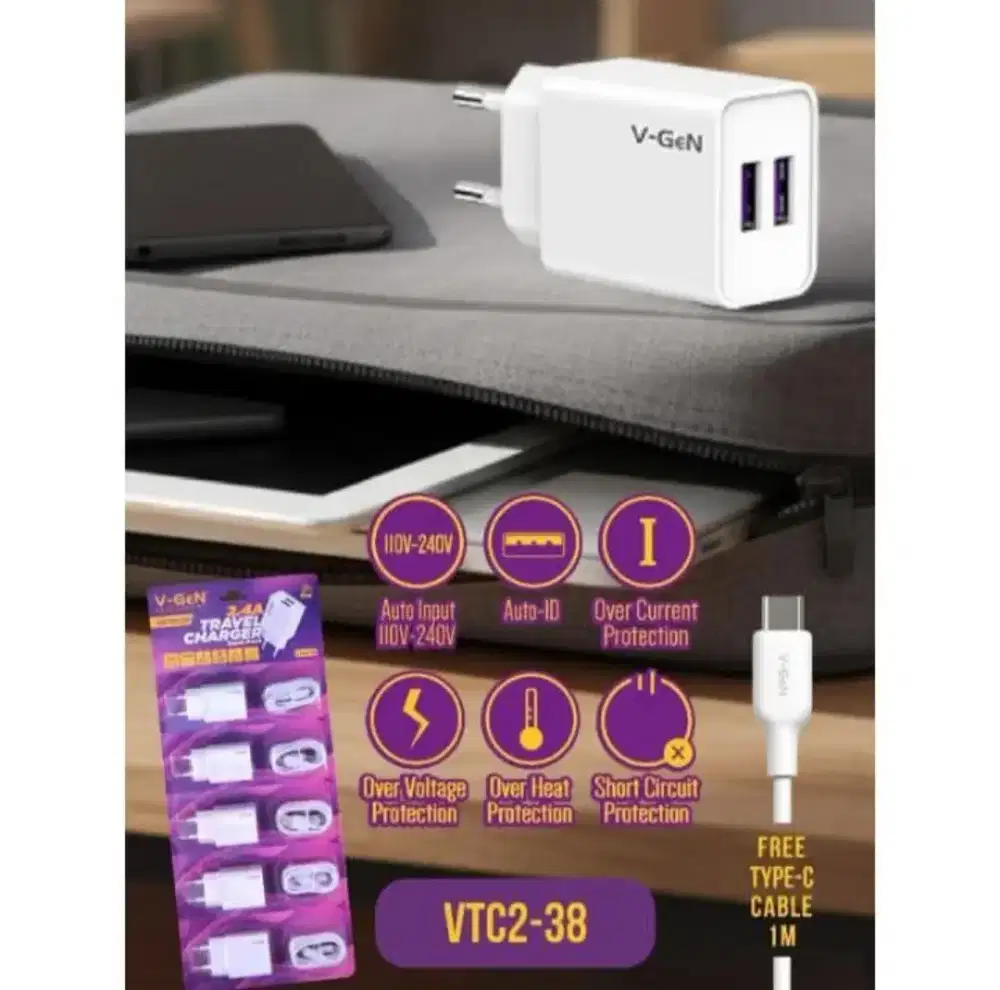 V-Gen travel charger dual port VTC2-38