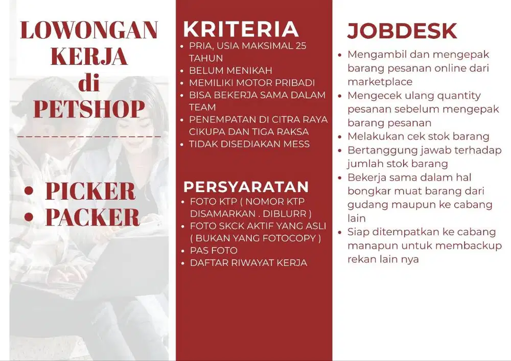 LOKER UNTUK PICKER DAN PACKER DI PETSHOP