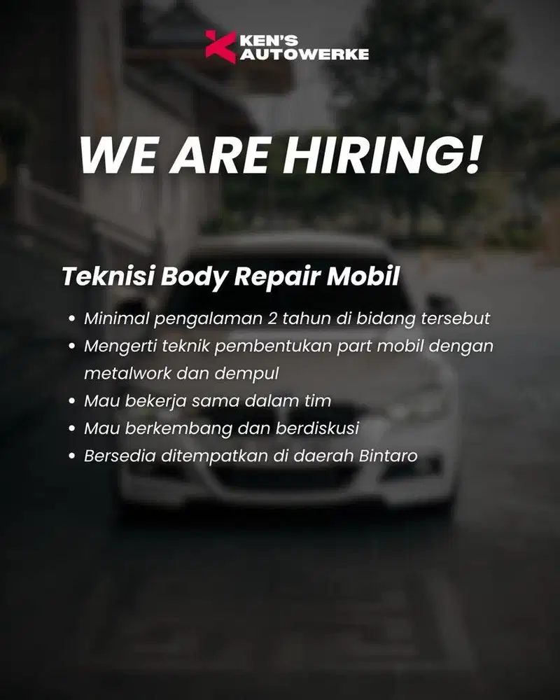 Dicari teknisi body repair bagian bodywork