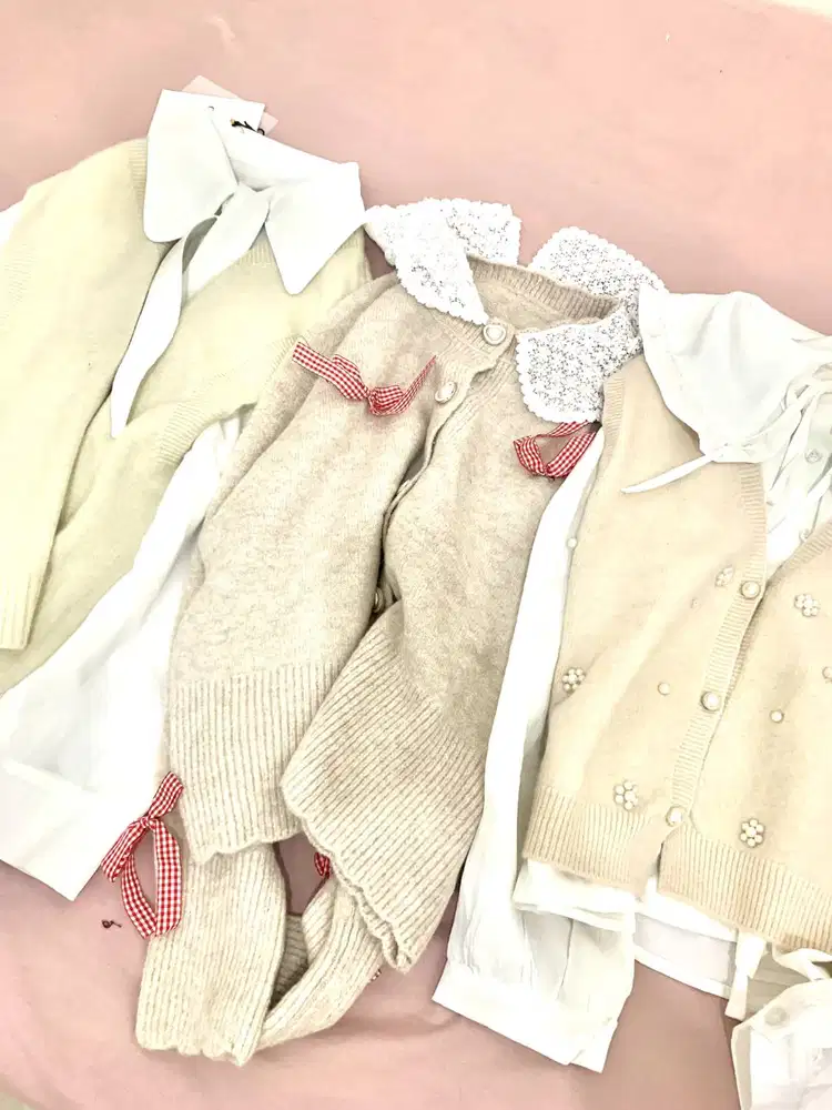 Atasan baju korean style, pakaian wanita rajut cardigan oneset kemeja