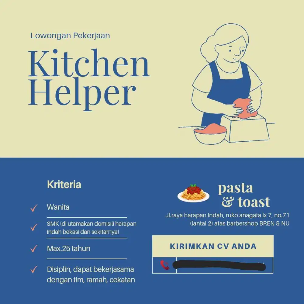 Loker Kitchen Helper / dibutuhkan lowongan pekerjaan