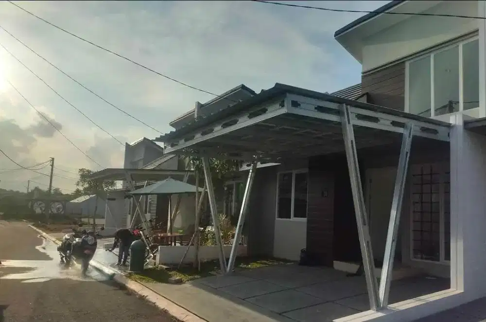 Kanopi baja ringan, Gudang, rangka besi hollow dan plavon pvc