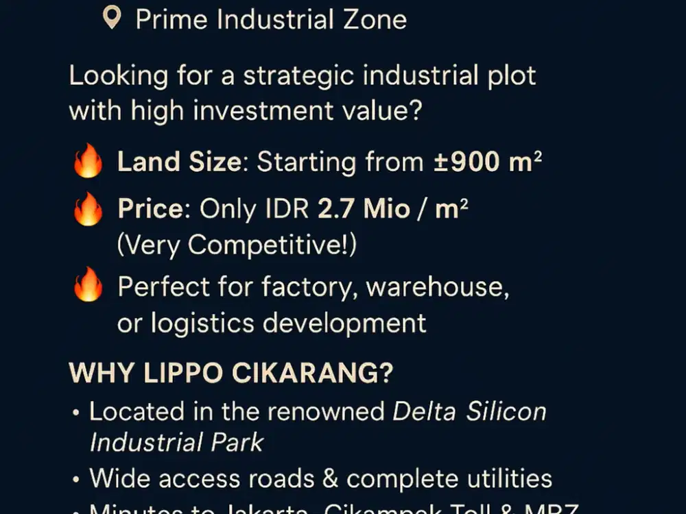 Dijual Lahan Industri Lippo Cikarang