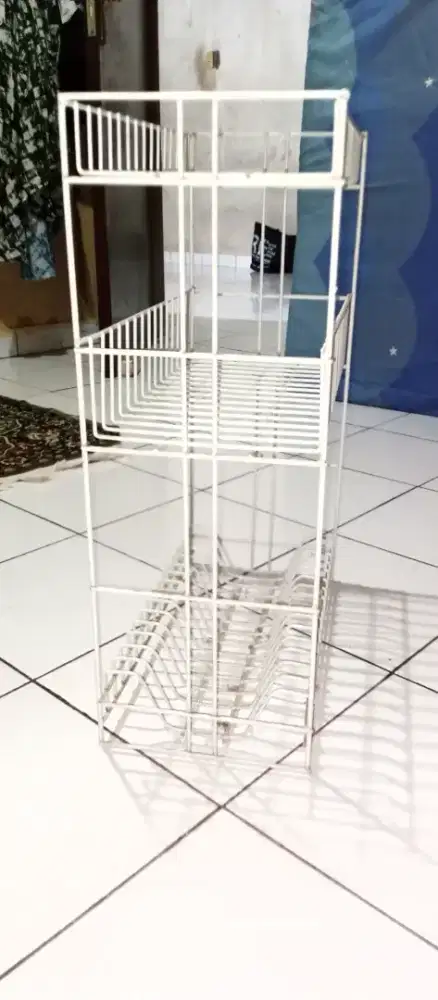 Rak piring 3 susun putih besi putih preloved bekas anti karat