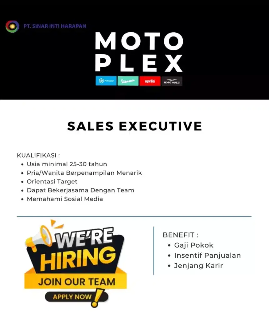 Di butuhkan cepat 8 sales marketing pengalaman untuk vespa matic