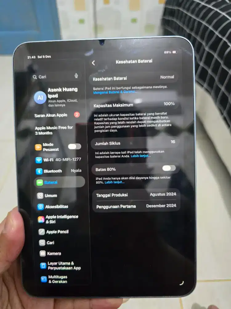 Ipad 7 mini super like new BH 100 CC 16