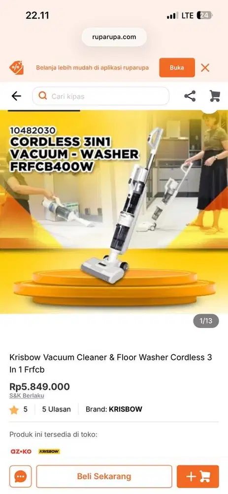 Vacuum Mop ( Sapu Pel ) Cordless Krisbow LIKE NEW