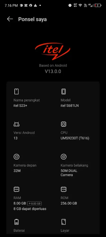 Itel s23 ultra ram 8+8/256 Gb