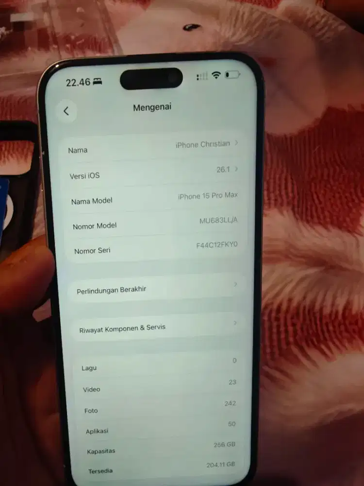 iphone 15 pro max inter ll/a mulus 100% fullset