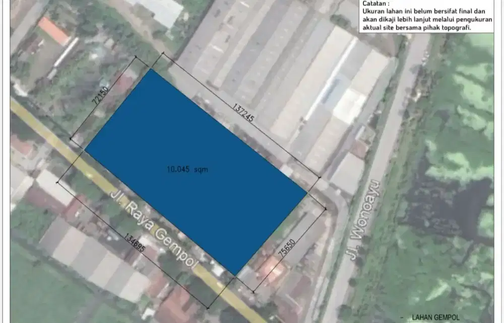 Dijual Tanah Komersial Raya Gempol Zona Gudang & Ruko Strategis