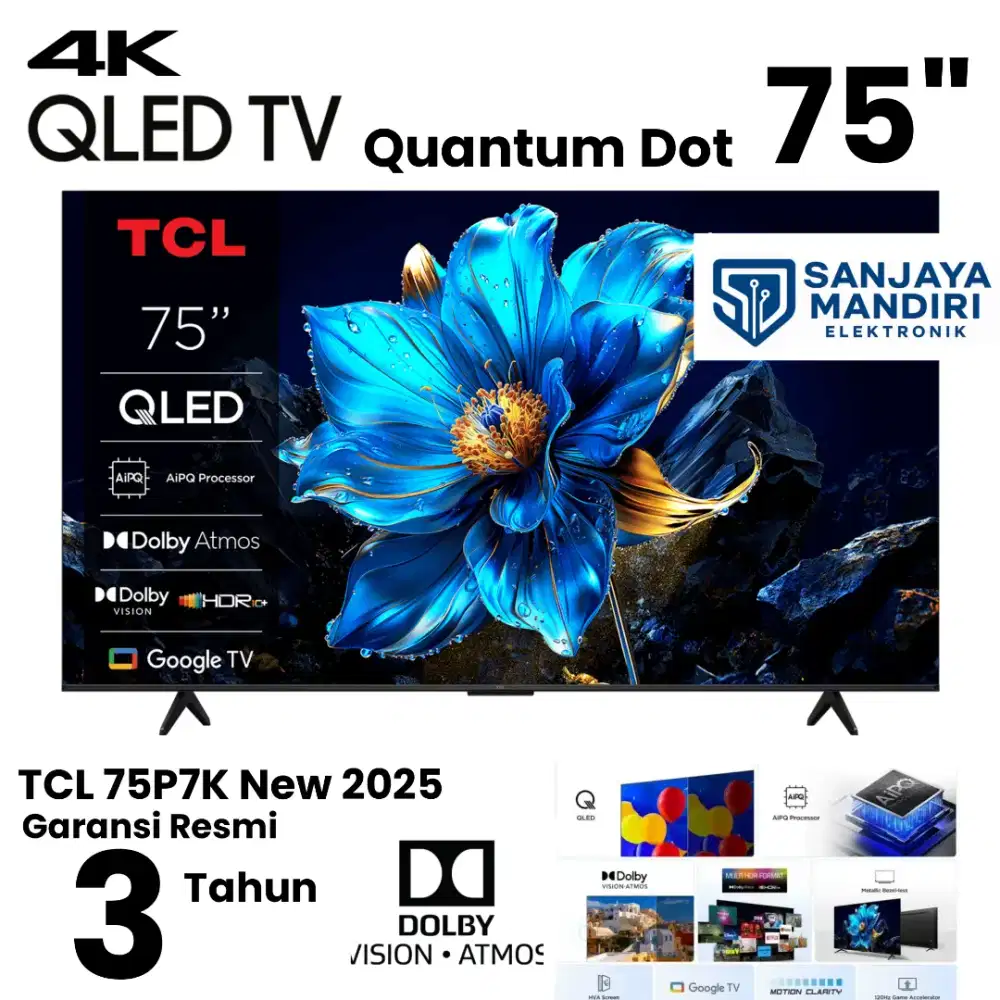 TCL QLED 4K Google TV 75 144Hz Dolby Atmos 75P7K ONKYO AIPQ HDR10+