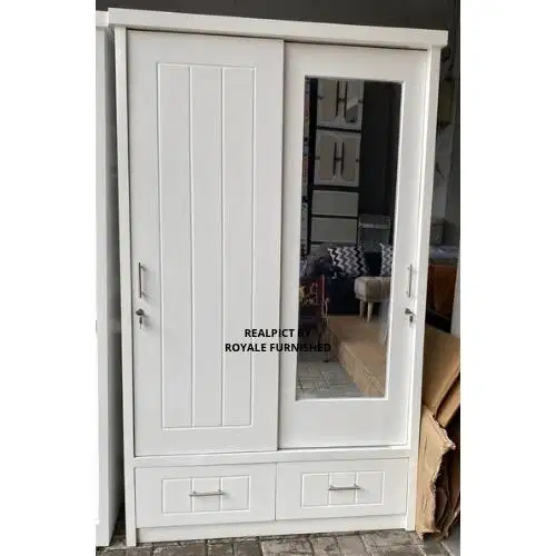 LEMARI PAKAIAN SLIDING 2 PINTU KAYU + LACI