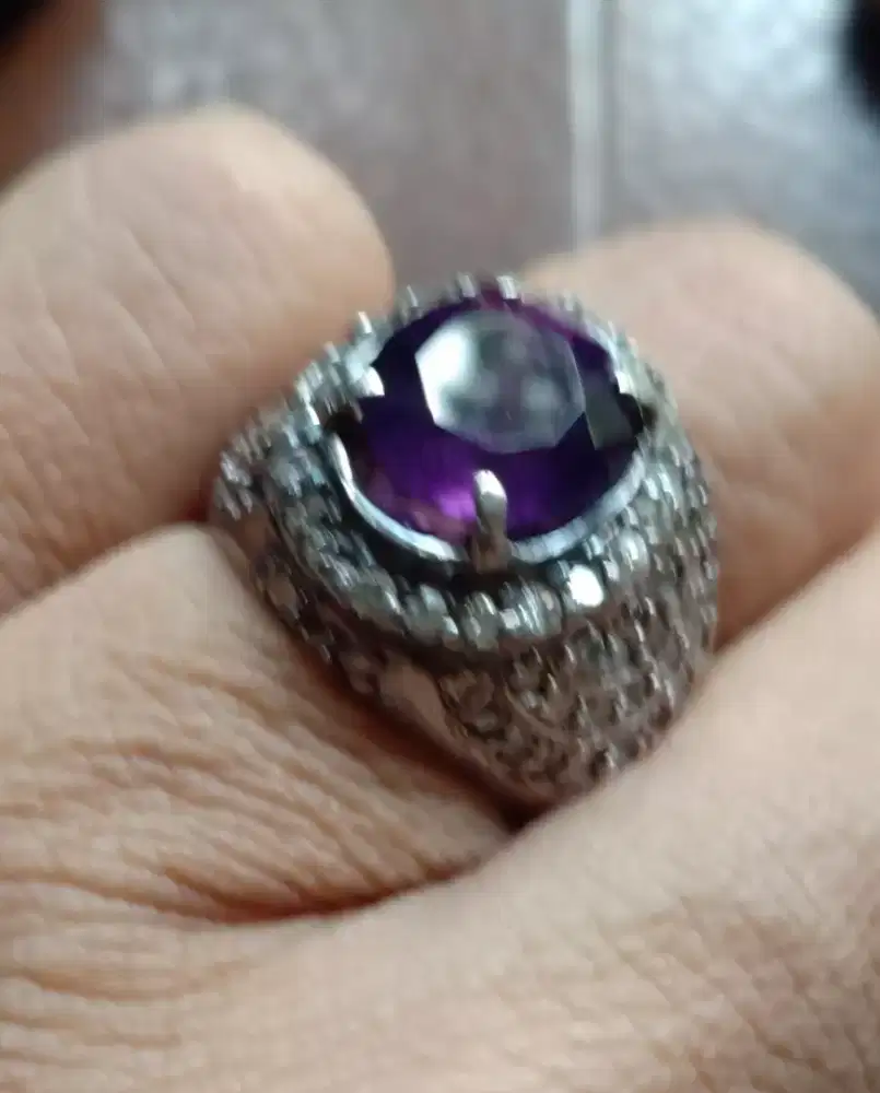 Cincin kecubung ungu cutting ring perak