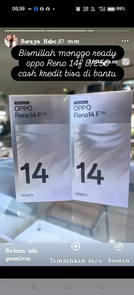 Oppo Reno 14f 8/256gb new garansi resmi original kredit tanpa dp