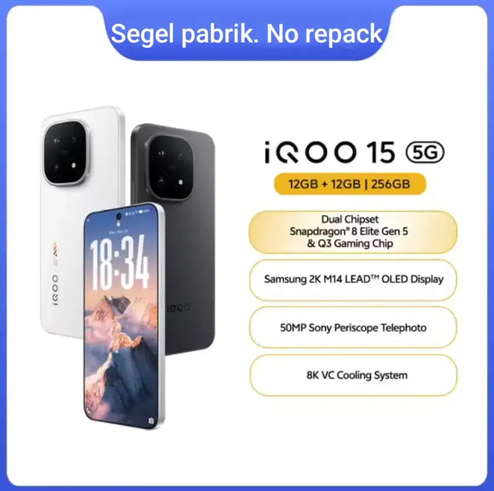 Iqoo 15 12/256. Baru. Segel pabrik. Garansi resmi 24 bulan
