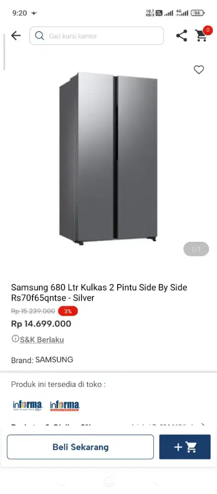 Kulkas samsung 2 pintu 680 L bisa cicilan tanpa dp