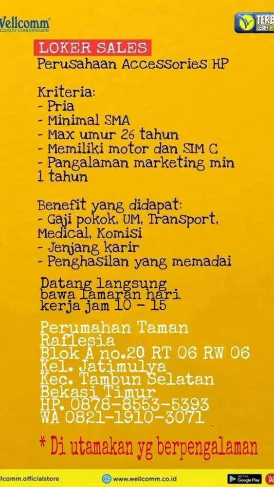 Loker Sales wellcomm terdepan