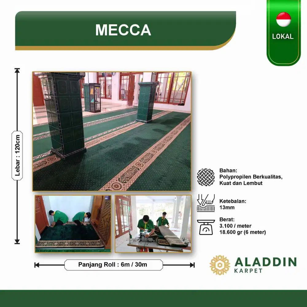 Karpet Masjid Mecca - Meteran Permeter Merah Hijau