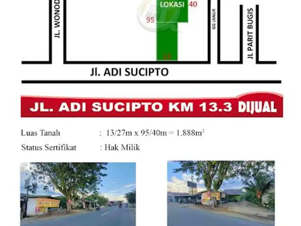 Tanah tepi Jalan Adisucipto cocok untuk Gudang, Kantor, dll