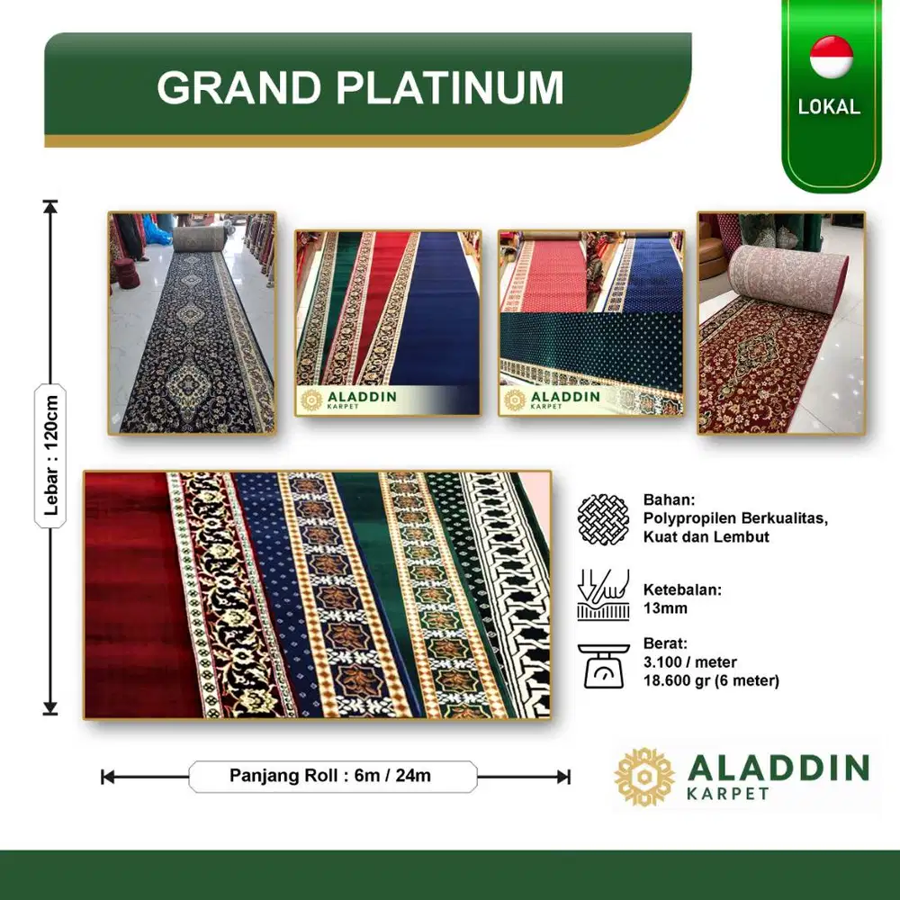 Karpet Masjid Semi Import GRAND PLATINUM - Meteran permeter Hijau Me