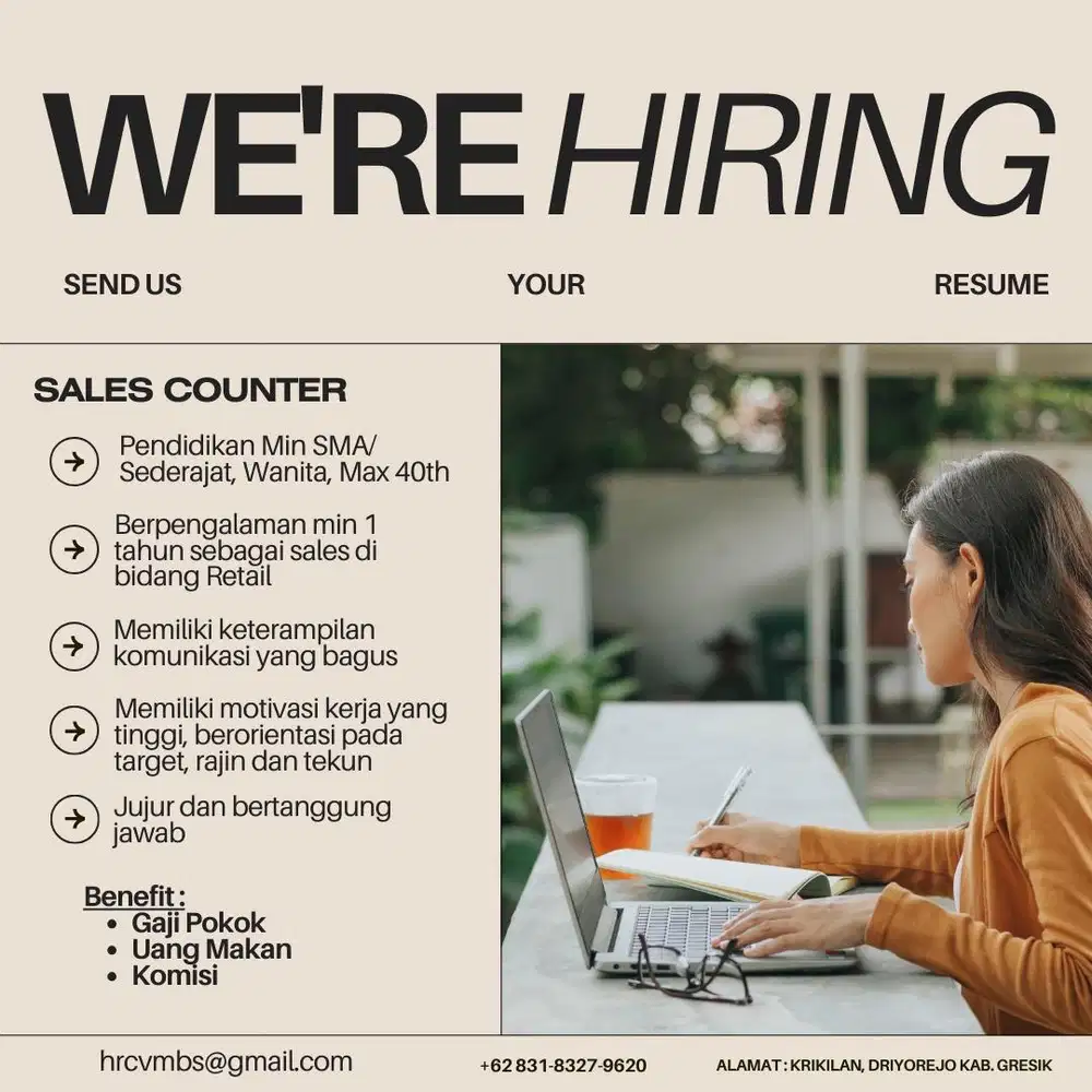Sales Admin, Salesmen, Sales Counter,Tenaga Serabutan,Driver Serabutan