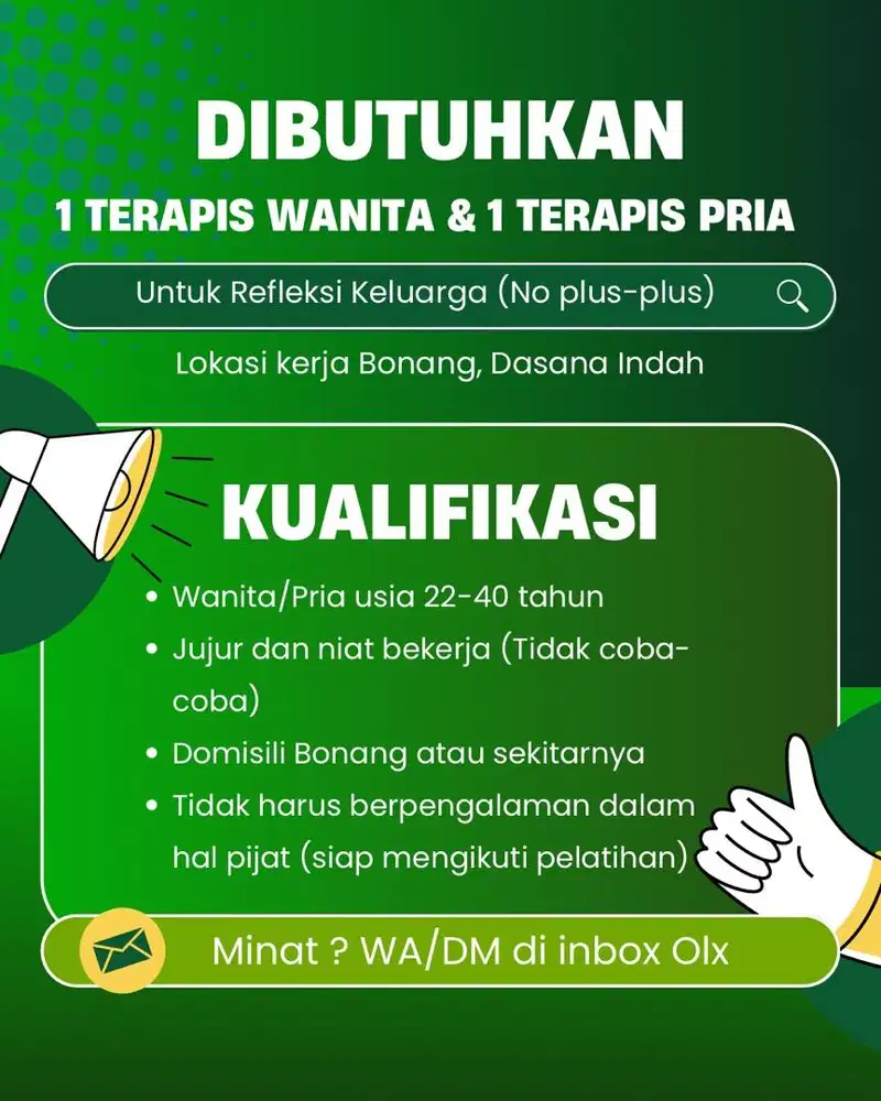 Dibutuhkan Terapis Pria dan Wanita